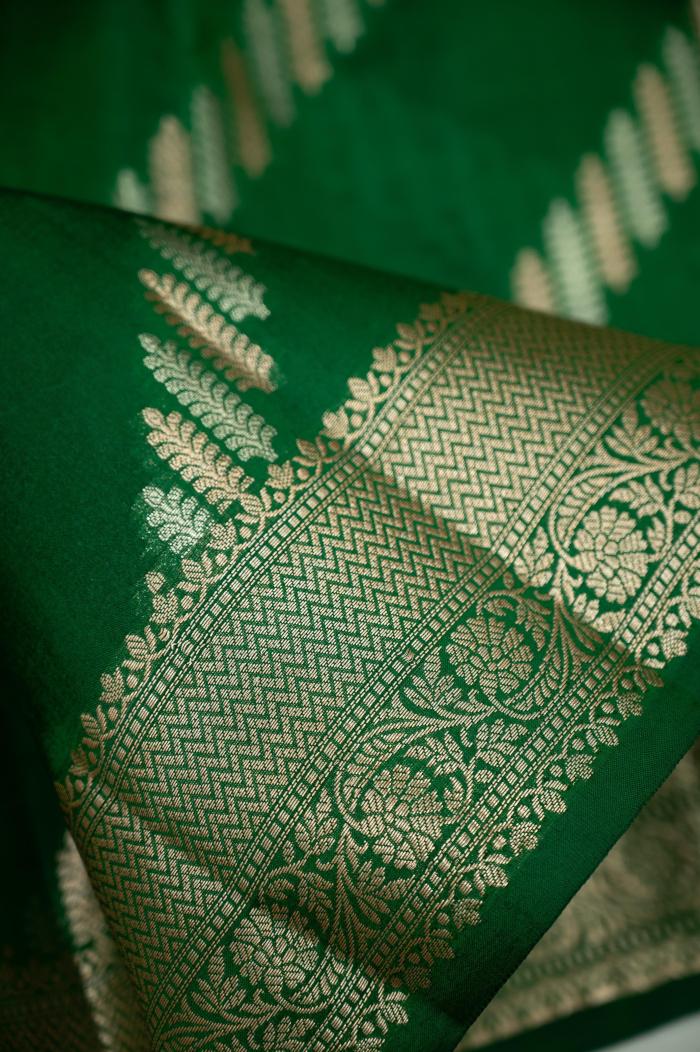 Bottle Green Raw Mango Silk Zari Saree