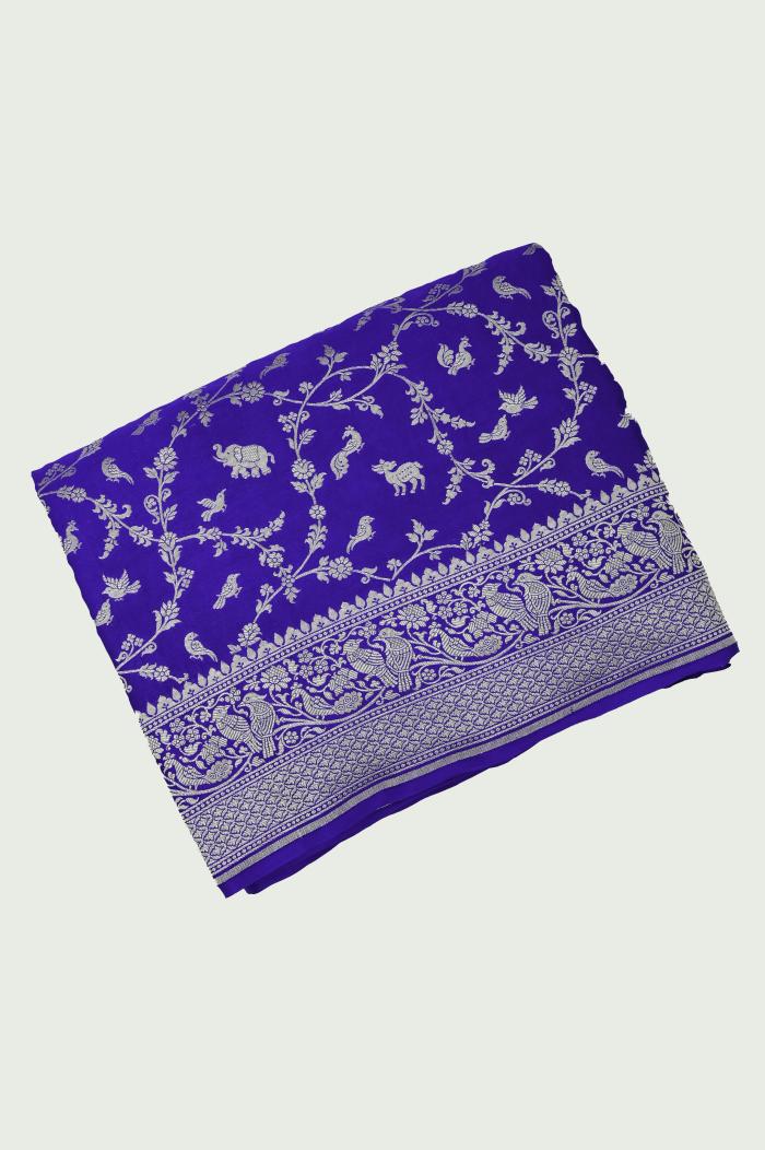 khaddi crape royal blue Banarasi saree