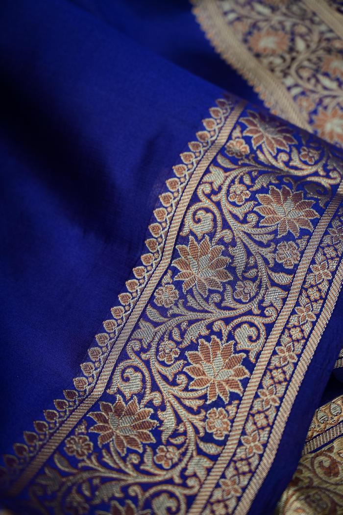 Navy Blue Raw Mango Dupion Banarasi Saree