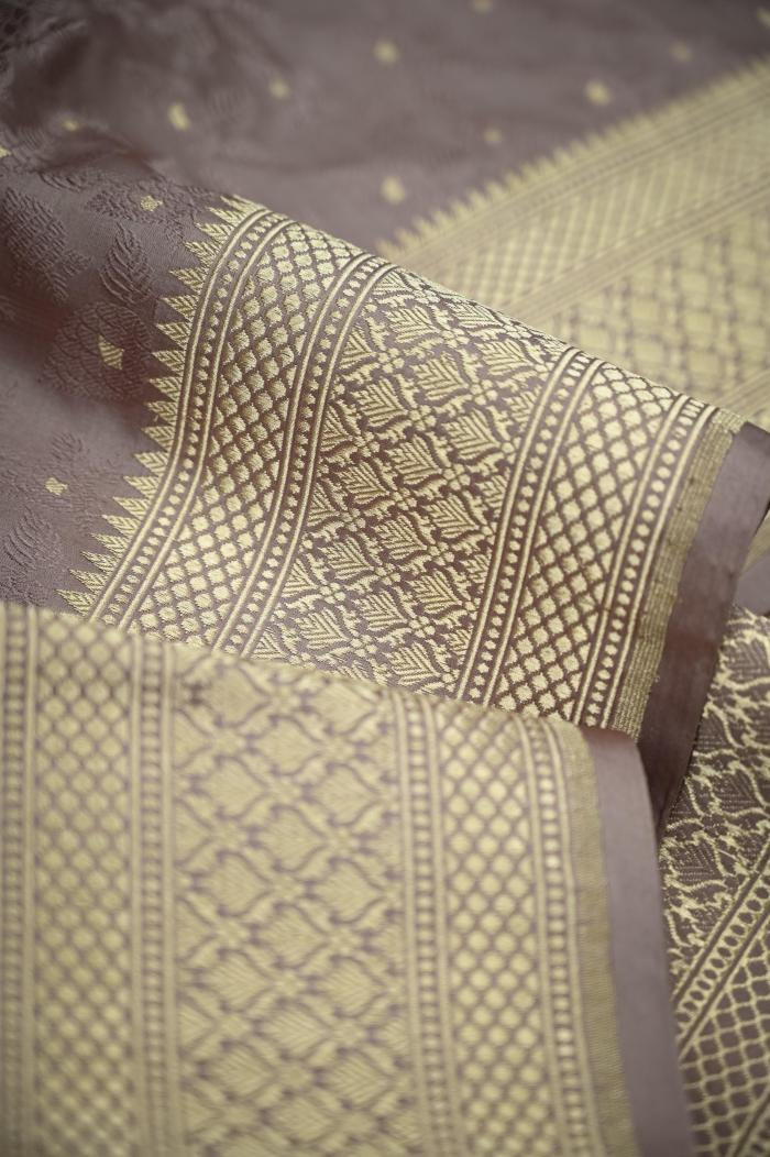 Pure Banarasi Katan Tanchui Grey Jaal Saree