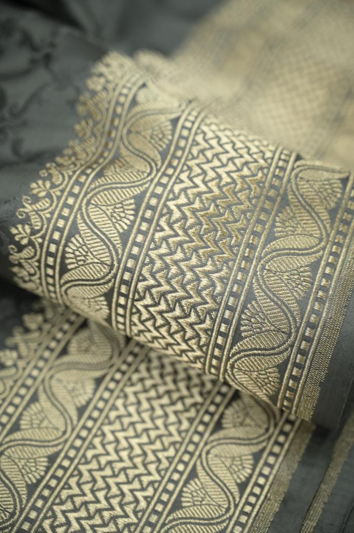 Pure Katan Tanchui Grey Self Jaal Saree