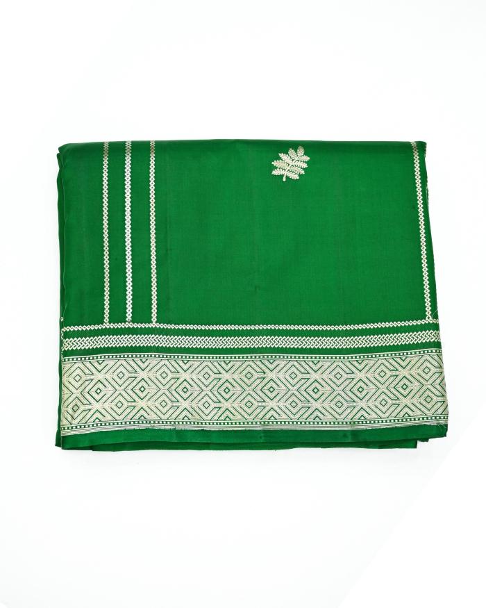 Raw Mango Handloom Booti With Stripe Banarasi Saree