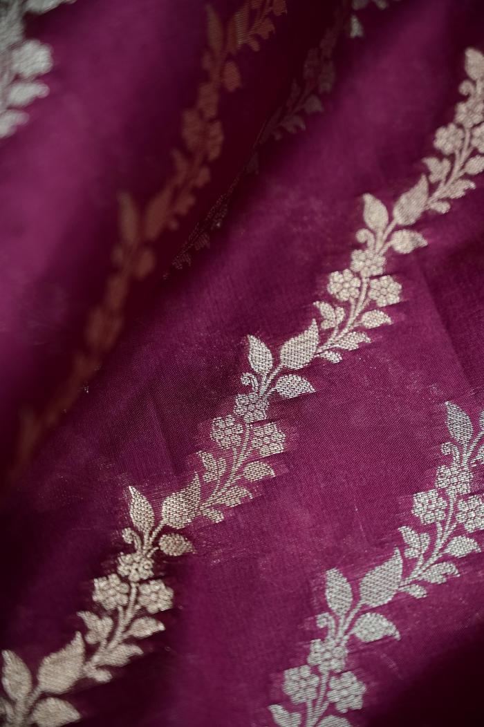 Wine Colored Raw Mango Dupion Banarasi Saree