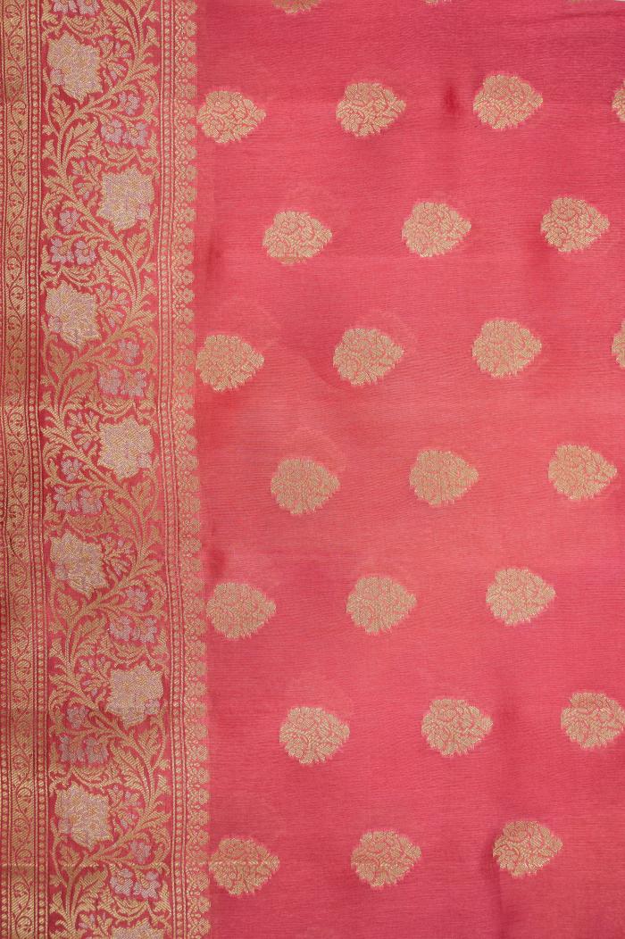 Pure Banarasi Viscose Silk Gajari Pink Saree