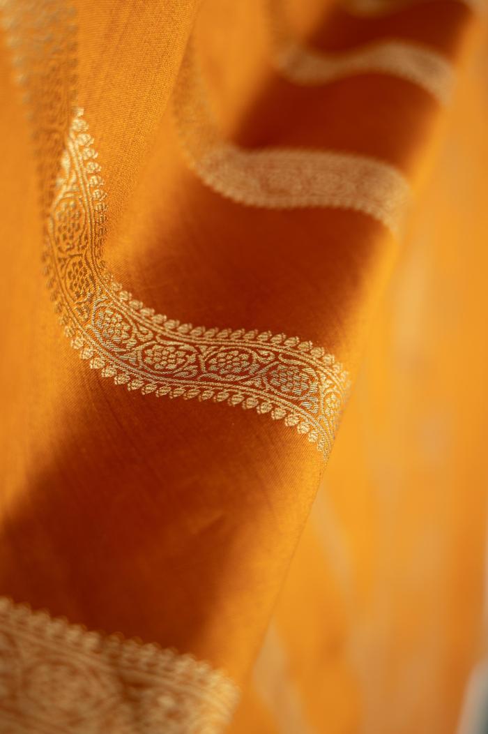 Pure Banarasi Chynia Orange Rust Silk Saree