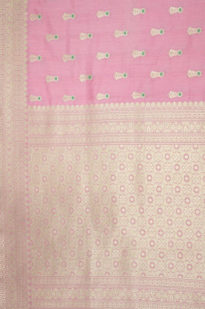 Pure Banarasi Mulberry Silk Strawberry Pink Saree