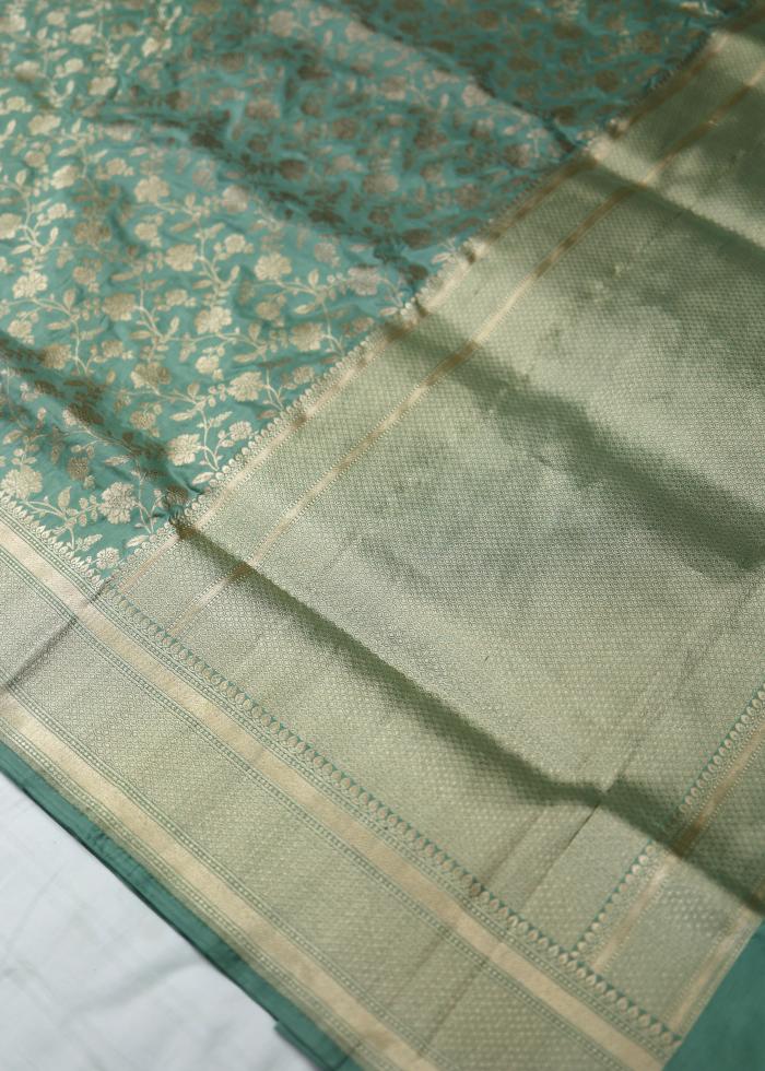 Pure Banarasi Katan Upada Forest Green Saree