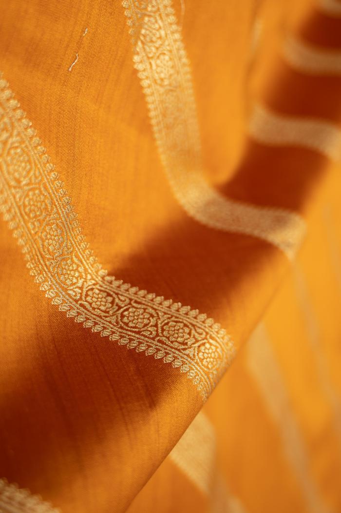 Pure Banarasi Chynia Orange Rust Silk Saree