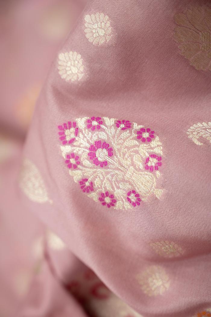 Pure Banarasi Katan Silk Dusty strawberry pink Saree