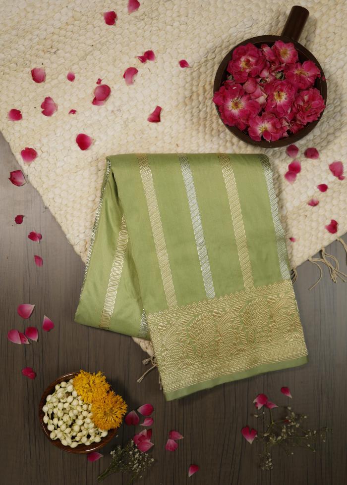 Pure Banarasi Katan Silk Dusty Mehendi Sona Rupa Saree 