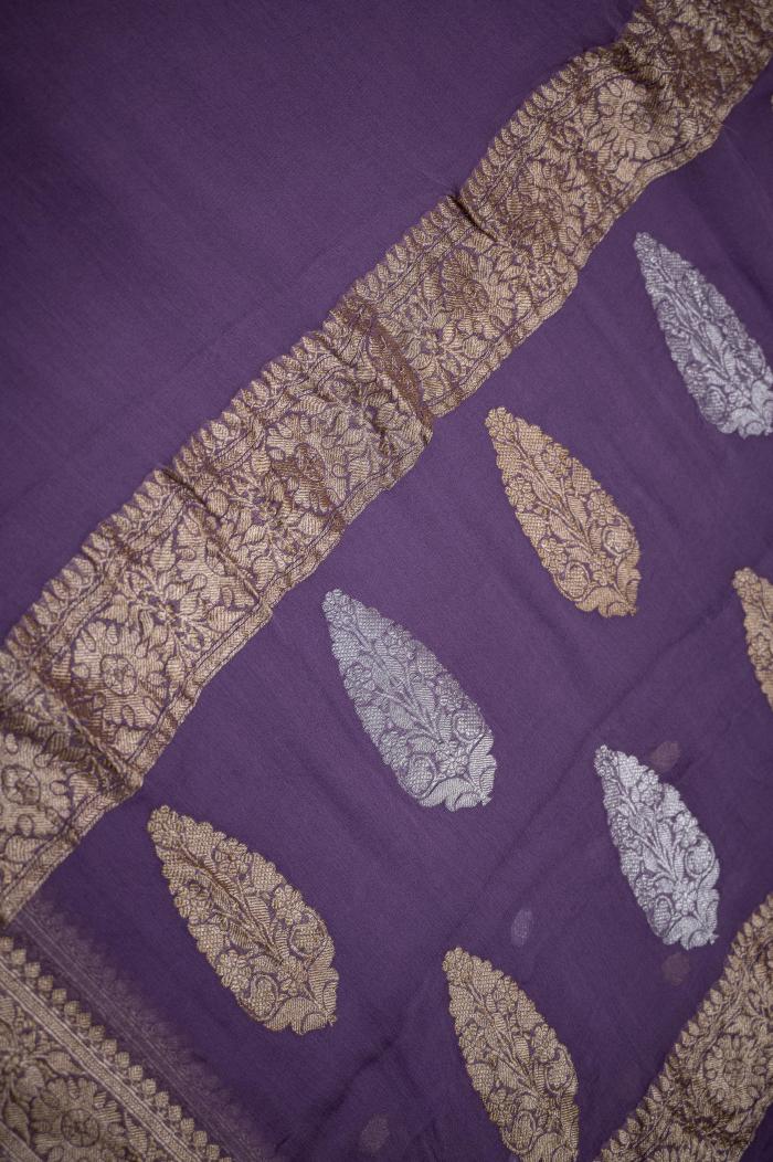 Pure Chiffon Kadhwa Zari Lavender Banarasi Saree