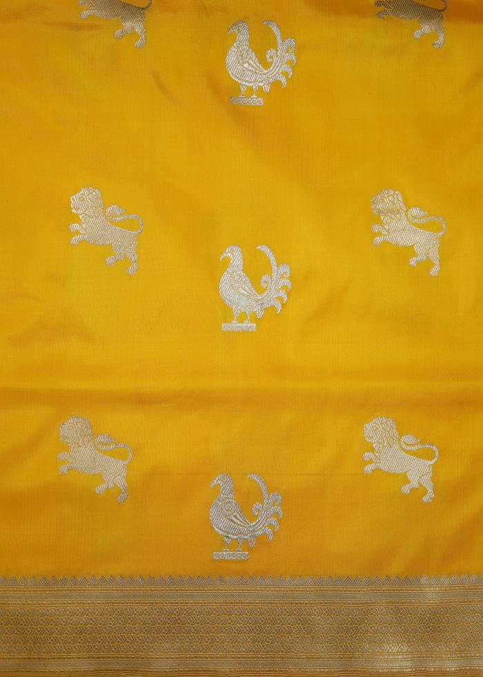 Pure Banarasi Katan Shikargah Sunshine Yellow Saree