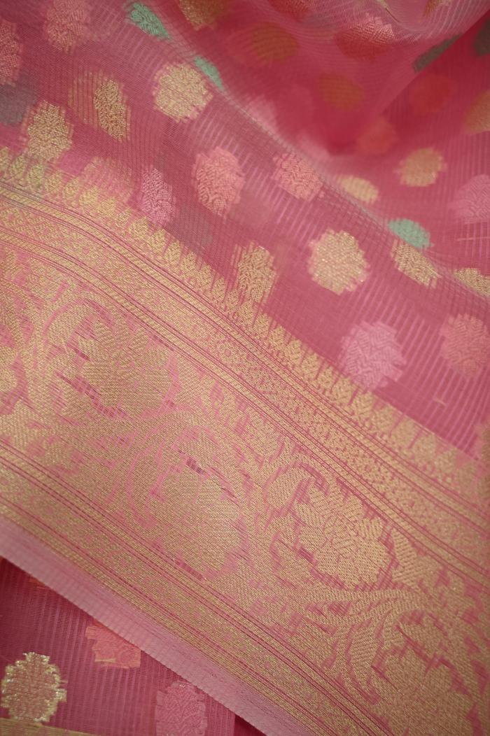 Supernet Warm Gajari Pink Banarasi Saree