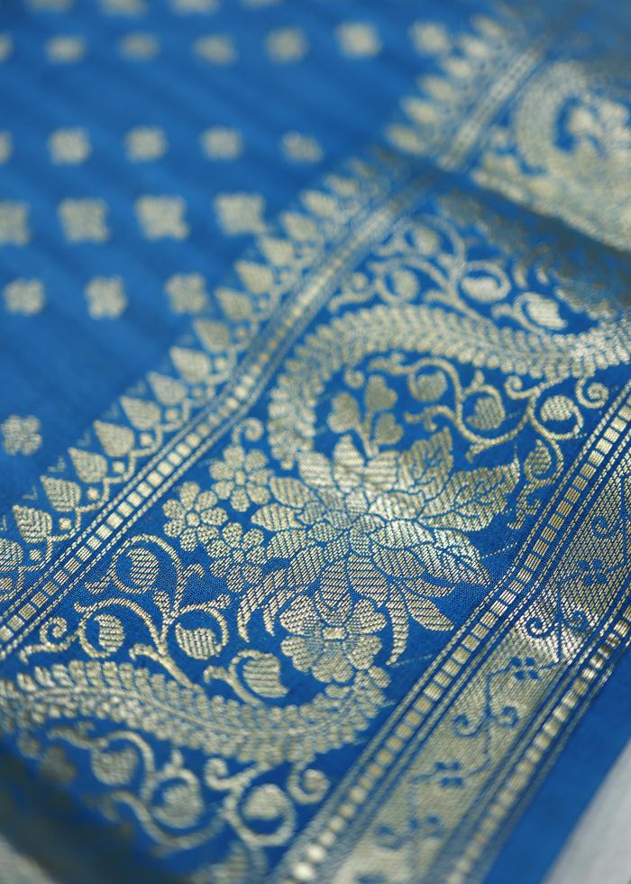 Pure Banarasi German Blue Chinia Silk Saree