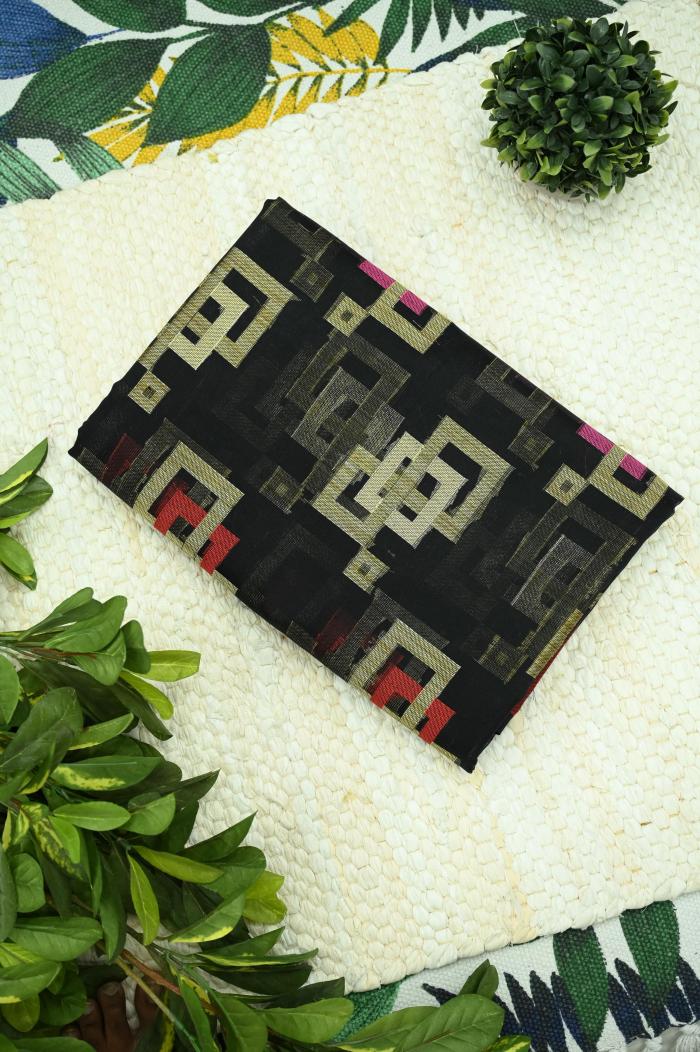 Supernet Black Boota Layered Squares Banarasi Saree