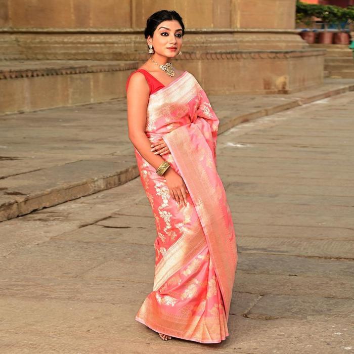 Pure Banarasi Katan Upada Orange Pink Silk Saree