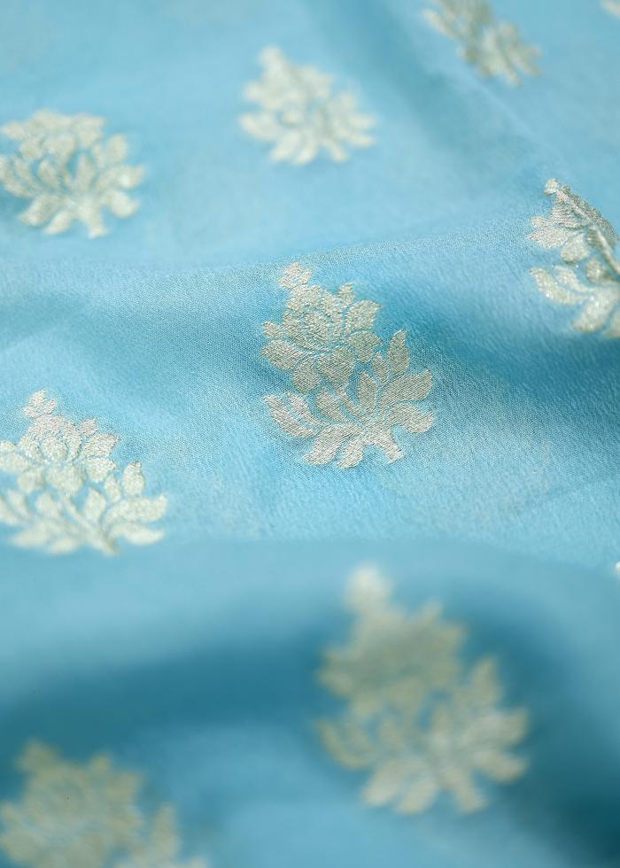 Pure Banarasi Sky Blue Khaddi Georgette Suit Fabric