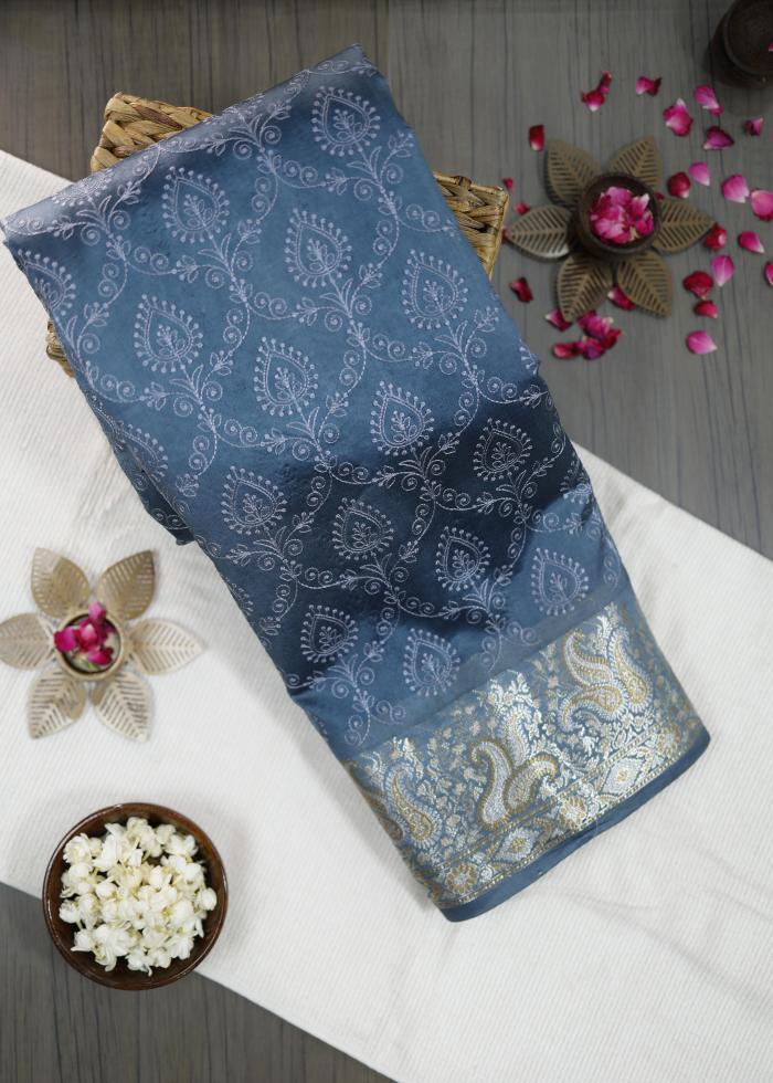 Pure Banarasi German Blue Chynia Silk Saree