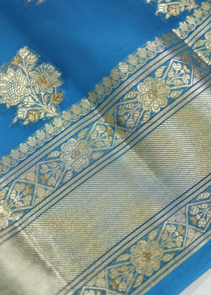 Pure Banarasi German Blue Kora Saree