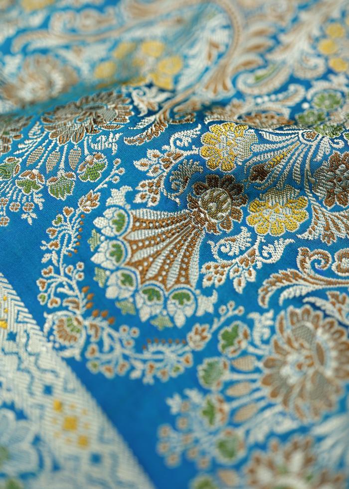 Pure Banarasi Turquoise Meenakari Silk Saree