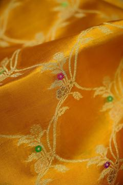 Golden Mustard Raw Mango Dupion Banarasi Saree 