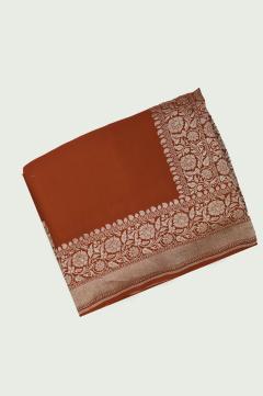 khaddi crape red plain saree 4 inch border Banarasi sree