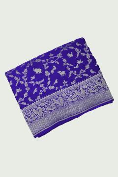 khaddi crape royal blue Banarasi saree