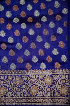 Navy Blue Raw Mango Dupion Banarasi Saree