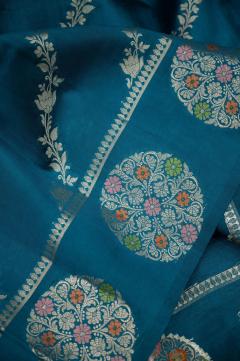 Raw Mango Silk Golden Zari German Blue Saree