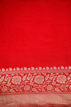 khaddi crape red plain saree 4 inch border Banarasi sree