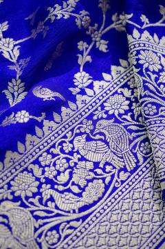 khaddi crape royal blue Banarasi saree