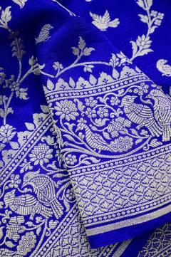 khaddi crape royal blue Banarasi saree