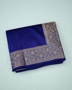 Navy Blue Raw Mango Dupion Banarasi Saree