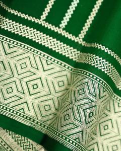 Raw Mango Handloom Booti With Stripe Banarasi Saree