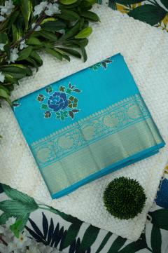 Banarasi Chynia Silk Golden Zari Blue Saree