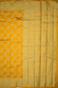 Golden Mustard Raw Mango Dupion Banarasi Saree 