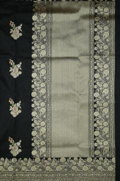 Pure Katan Meenadar Kadhwa Black Silk Saree