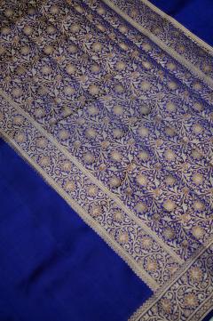 Navy Blue Raw Mango Dupion Banarasi Saree