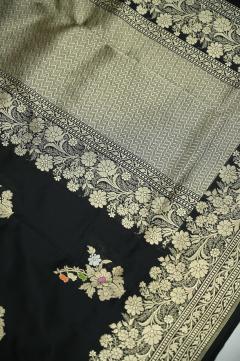 Pure Katan Meenadar Kadhwa Black Silk Saree