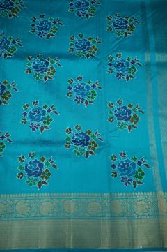 Banarasi Chynia Silk Golden Zari Blue Saree