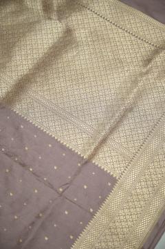 Pure Banarasi Katan Tanchui Grey Jaal Saree