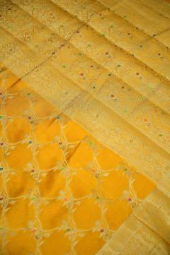 Golden Mustard Raw Mango Dupion Banarasi Saree 