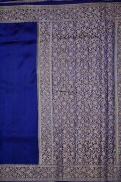 Navy Blue Raw Mango Dupion Banarasi Saree