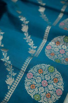 Raw Mango Silk Golden Zari German Blue Saree