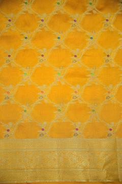 Golden Mustard Raw Mango Dupion Banarasi Saree 