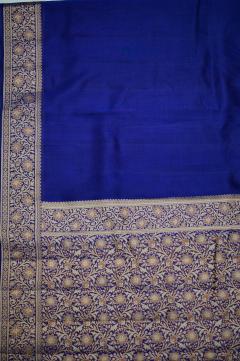 Navy Blue Raw Mango Dupion Banarasi Saree