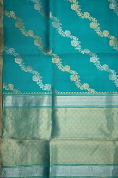 Pure Silk Light Firozi Kadhwa Banarasi Saree