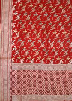 Pure Banarasi Red Minakari Upada Katan Silk Saree