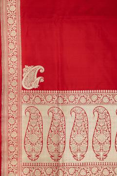 Pure Satin Kadhwa Blood Red Banarasi Saree