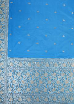 Pure Banarasi Katan Kadhwa Firozi Blue Saree